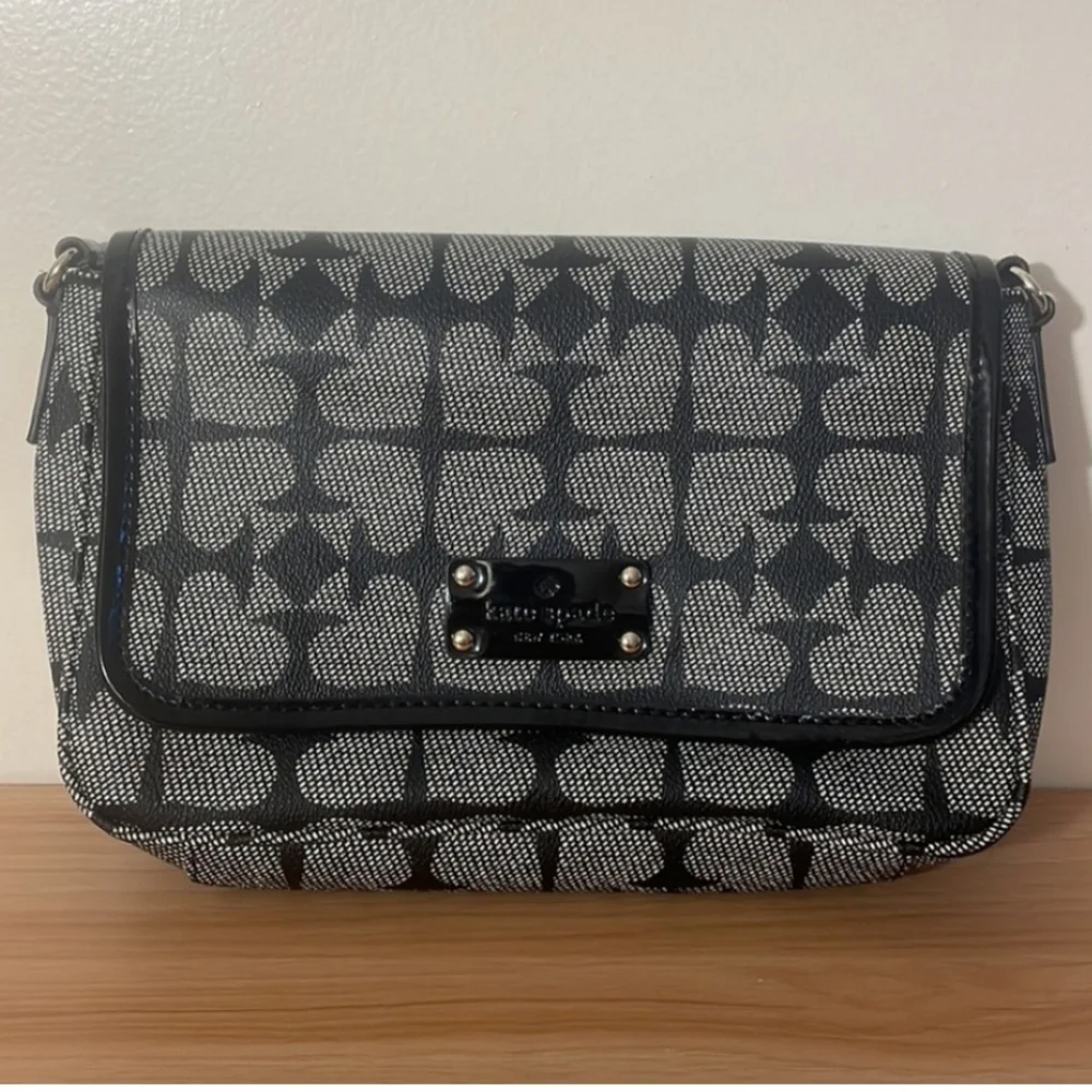 Kate Spade Pebbled Leather "Ace Of Spades" Monogram Adjustable Crossbody Bag - Picture 6 of 10